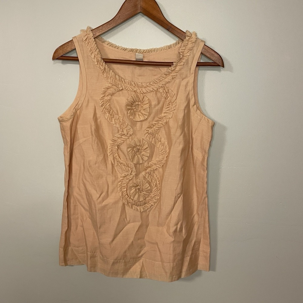 J Crew Women's Blush Peach‎ Cotton Silk Sleeveless Floral Applique Blouse Sz 6